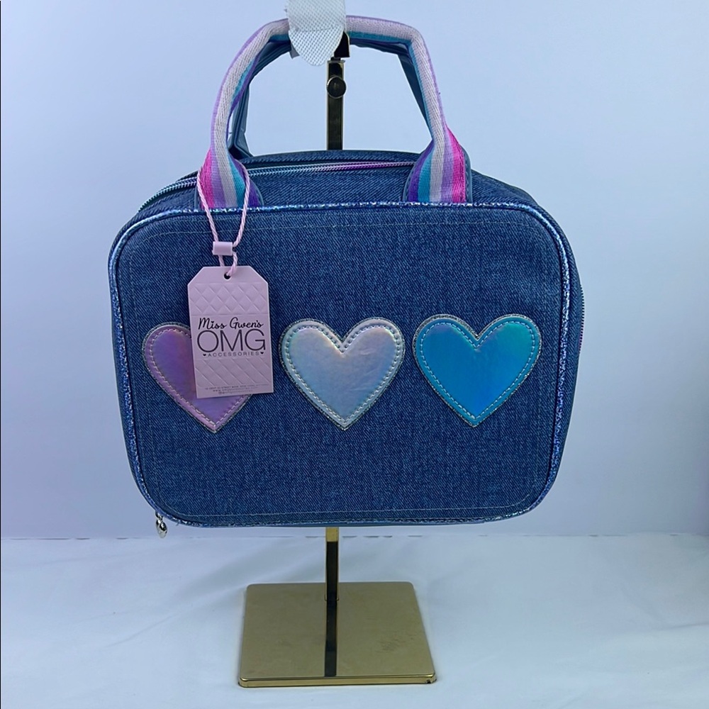 Miss Gwen's OMG Accessories Metallic Hearts Denim Lunch Bag